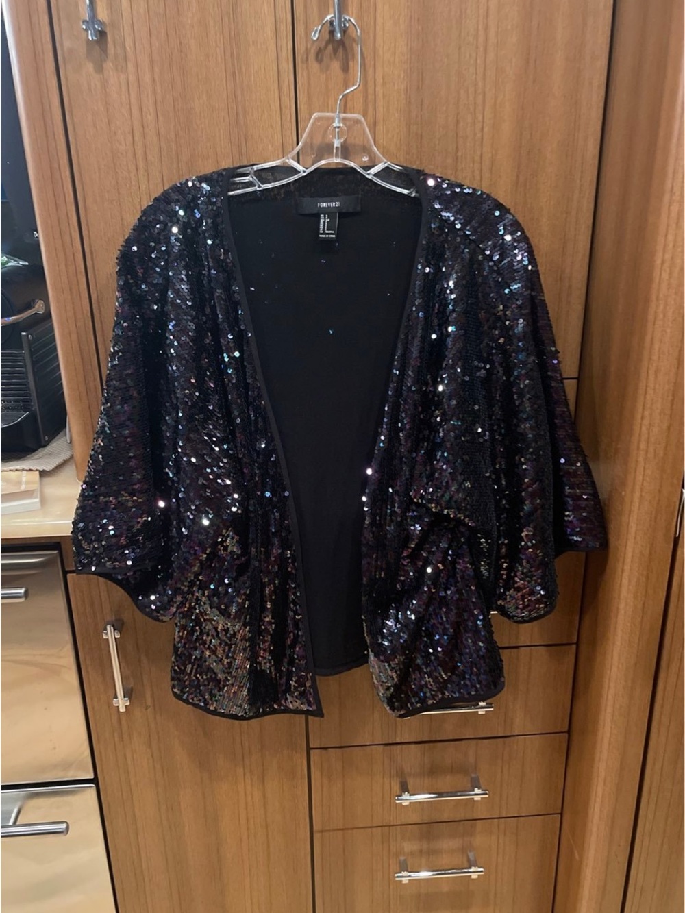 Forever 21 Black Sequin Open-Front Poncho Shrug